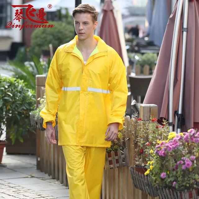 Yellow Double layer Открытый двойной слой Светоотражающая полоса Мужчины Женщины плащ пальто брюки костюм спортивная езда Рыбалка Кемпинг Альпинизм Дождевик Пончо - Цвет: Yellow Double layer