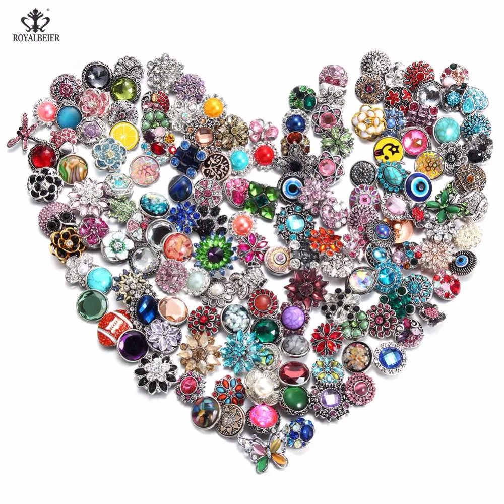 

RoyalBeier 20pcs/lot Mixed Colorful Styles Metal Button Charms 18mm Snap Button For 20mm Snap Bracelet Snap Jewelry MM0002