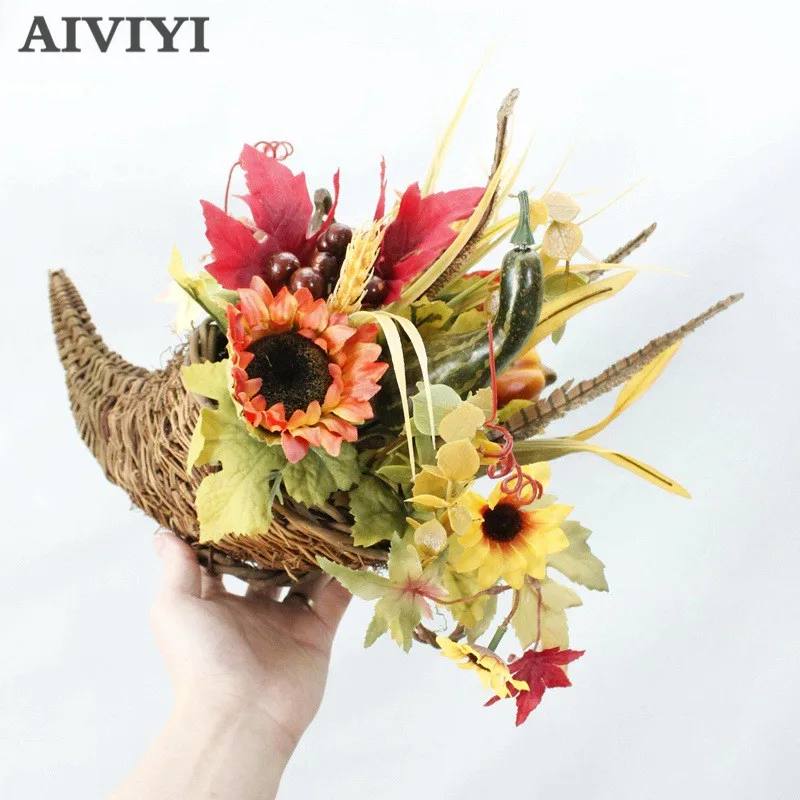 

Foreign trade excellent product artificial flower Halloween pumpkin sunflower potted rattan fake flower set home decoration