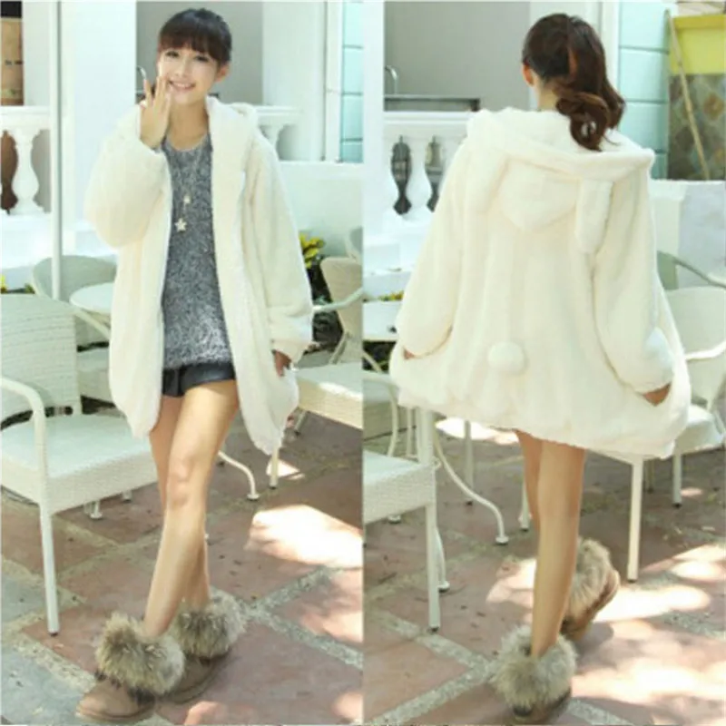 Женское плюшевое пальто с ушками и хвостом толстовка капюшоном милым маленьким