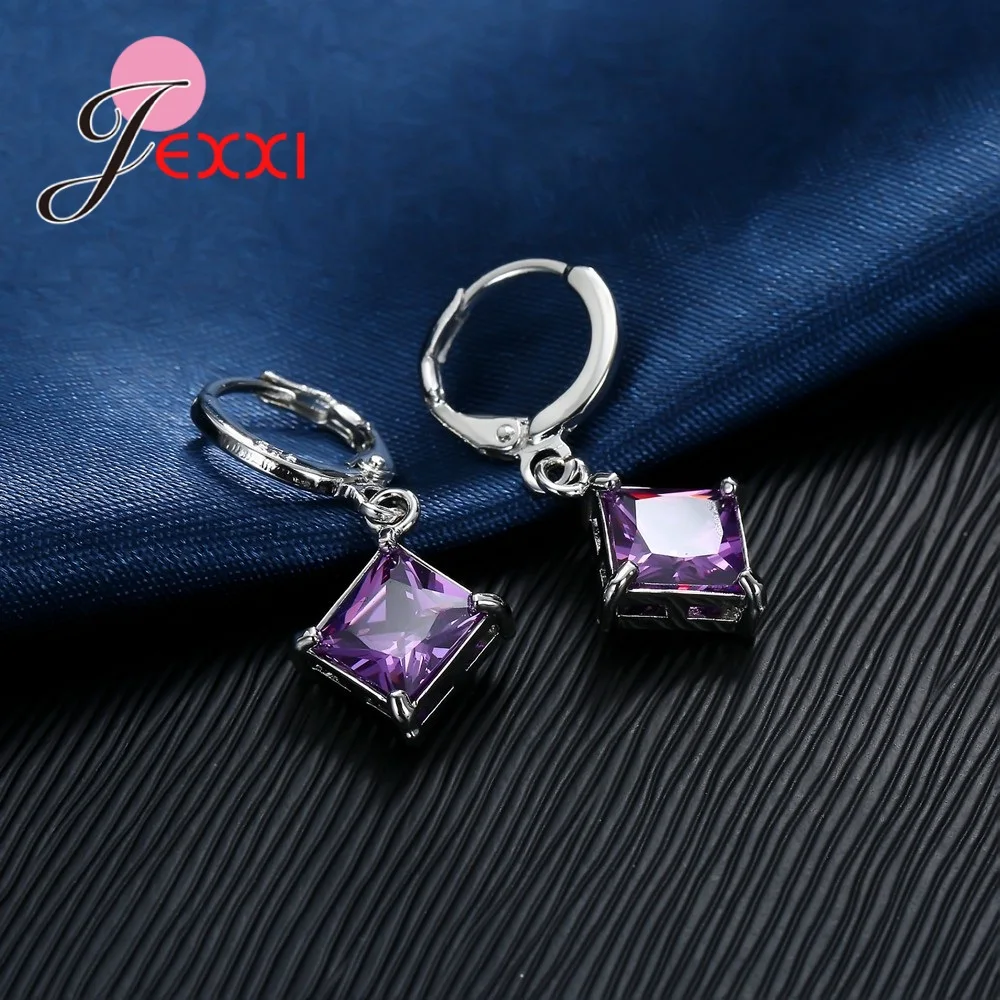 Комплект из колье и серёг серебра 925 пробы 8 цветов|crystal necklace earrings set|jewelry set 925necklace