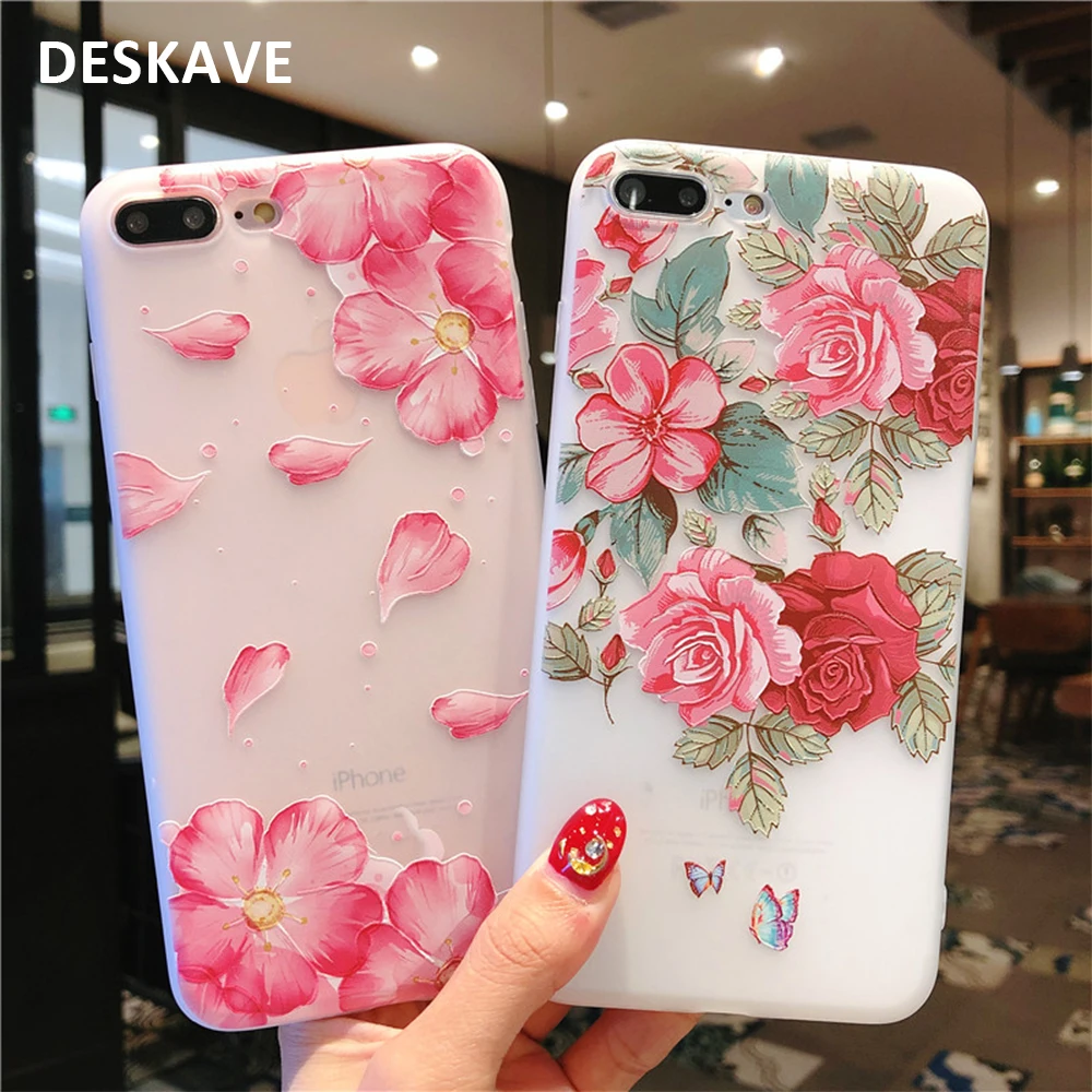 3D Рельефный цветочный чехол для телефона iPhone 5 5S SE 6 S 7 X винтажный Модный мягкий