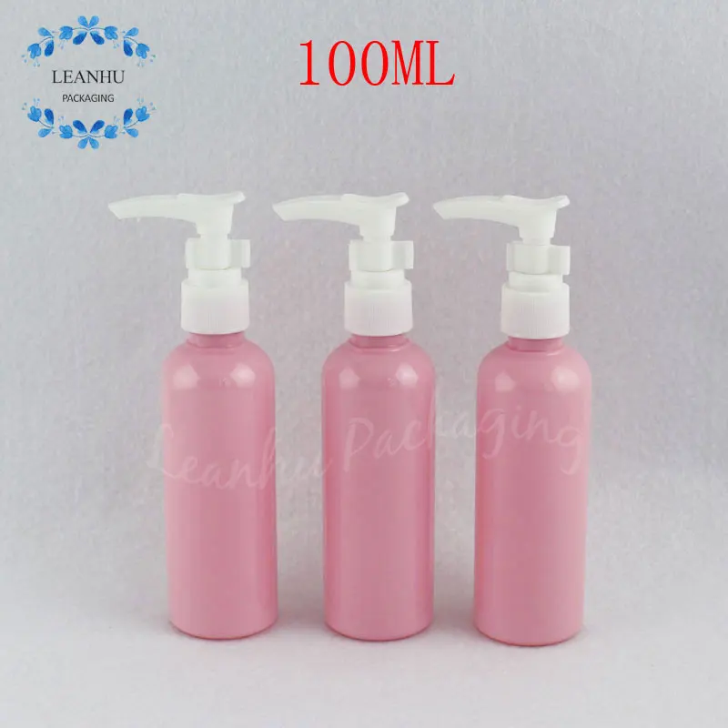 

100 мл розовая пластиковая бутылка с байонетным насосом, 100CC флакон для шампуня/лосьона, пустой косметический контейнер (50 шт./лот)