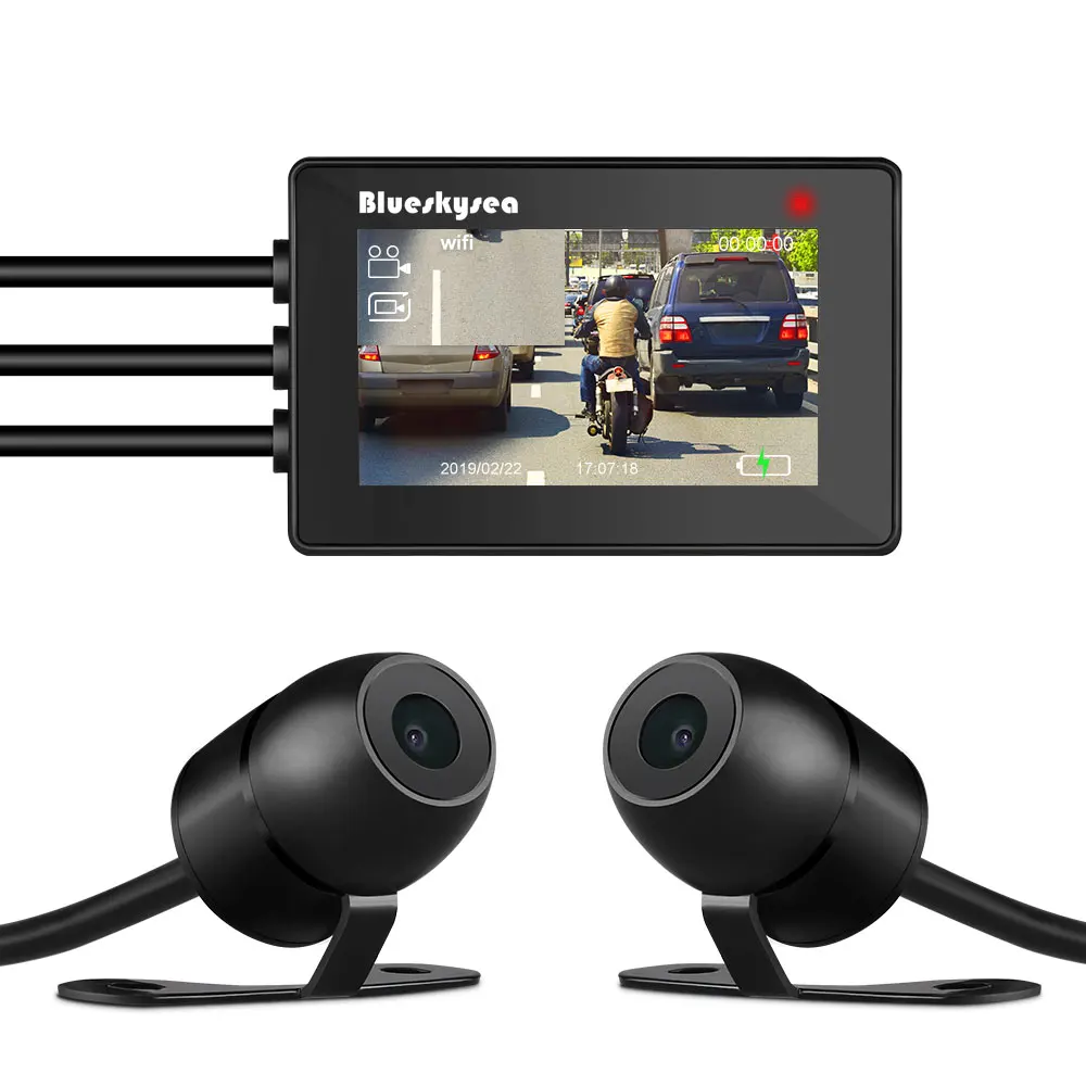 Blueskysea DV527 мотоцикл регистраторы Wi Fi Full HD 1080 P двойной камера 110 угол ночного