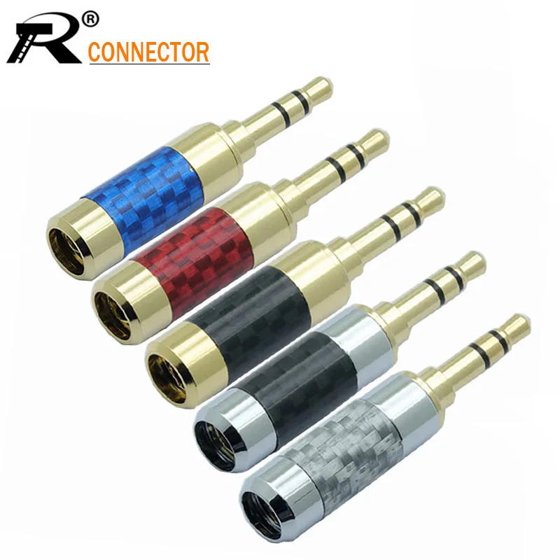 

100pcs/lot Jack 3.5mm 3 Poles Male Plug Carbon Fiber Gold Plated 4 Pin 3.5mm Stereo Soldering Headphone Connector for 6MM Cable