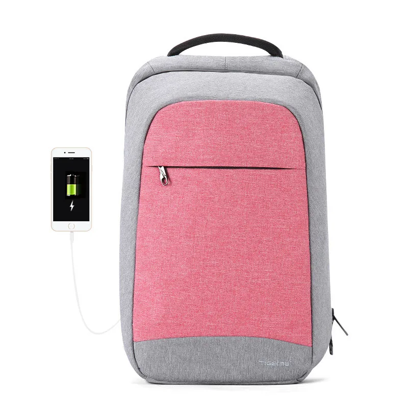 Pink Grey Tigenu рюкзак женская мода унисекс ноутбук Противоугонный рюкзак досуг простой стиль школьные сумки для девочек-подростков - Цвет: Pink Grey