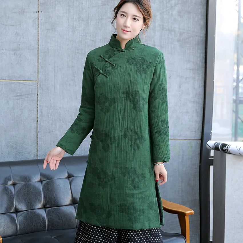 

2018 New Brand Ladies Long Winter Warm Coat Women Mandarin Collar Handmade Button Jacket Women's Cotton Parka Female Jackets