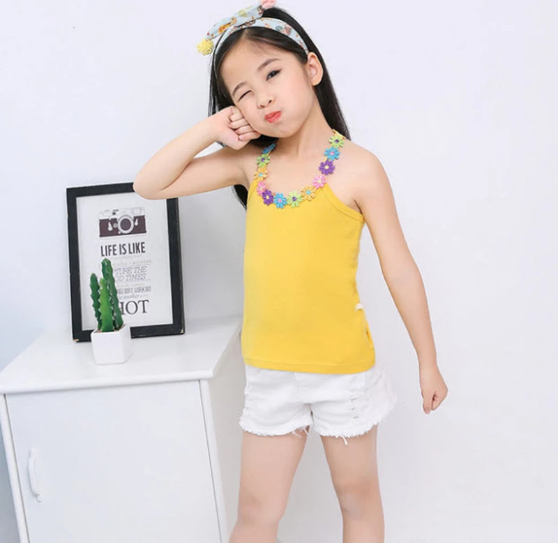 Блузка детская летняя однотонная из хлопка без рукавов 90 2020 см|Топы и ночные