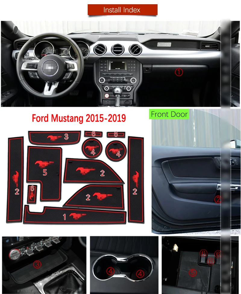 Противоскользящий резиновый коврик для Ford Mustang 2015 2016 2017 2018 2019 6th Gen S550 EcoBoost Export GT