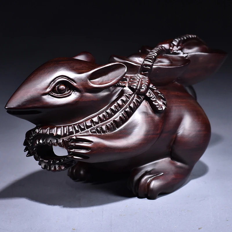 

Black sandalwood carved rat furnished attract money Zodiac rat household geomantic omen living room decorative mahogany handicra