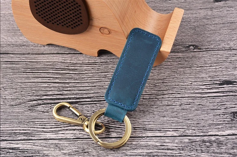 blue-two rings Мини-сумка с держателем из натуральной яловой кожи, карман для ключей от машины, кольцо с зажимом для женщин и мужчин, аксессуары ручной работы, подарок, новинка - Цвет: blue-two rings
