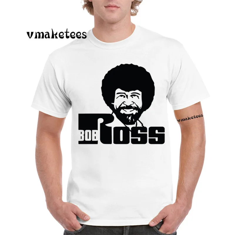 Bob Ross принт: Счастливые деревья модная футболка Летняя повседневная с круглым