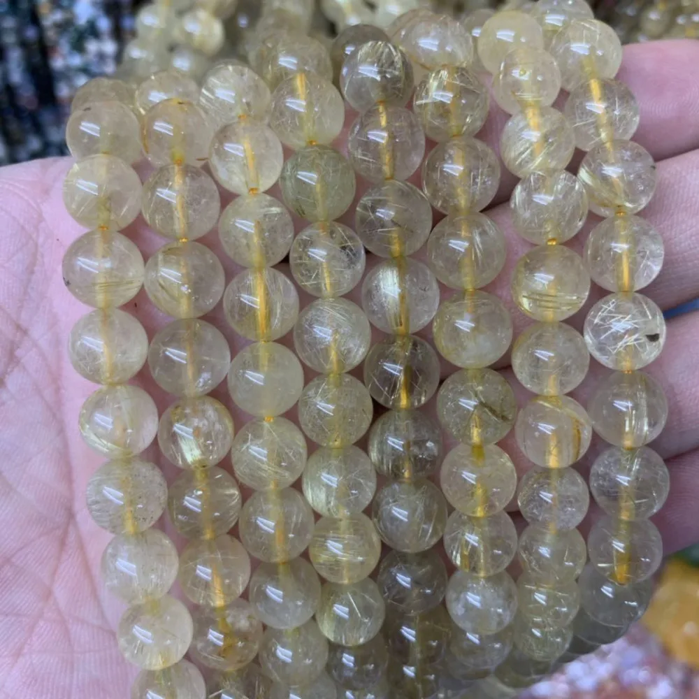 Настоящий золотой волос Rutile кварцевый и из натурального камня бусины DIY Свободные драгоценные камни бусины для изготовления ювелирных изделий strand 1" оптом