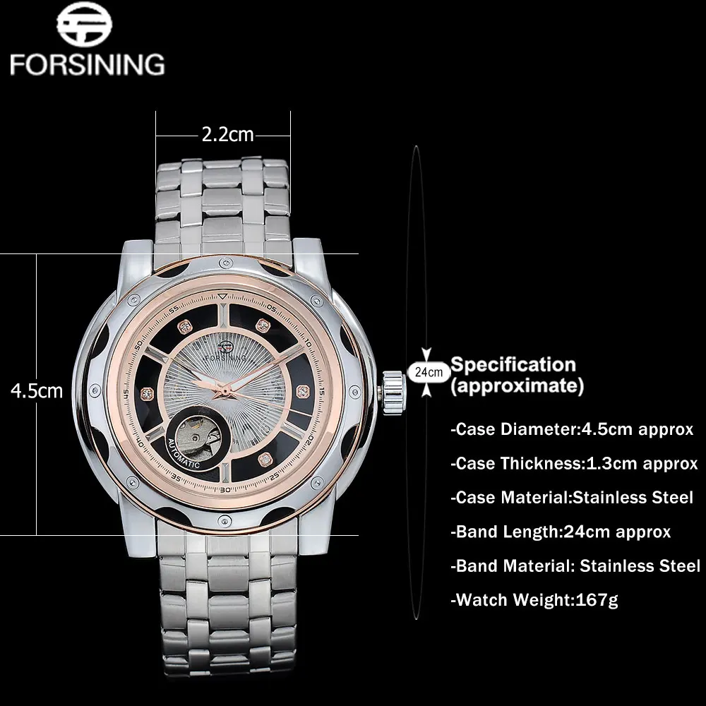 Мужские механические часы FORSINING деловые автоматические из нержавеющей стали со