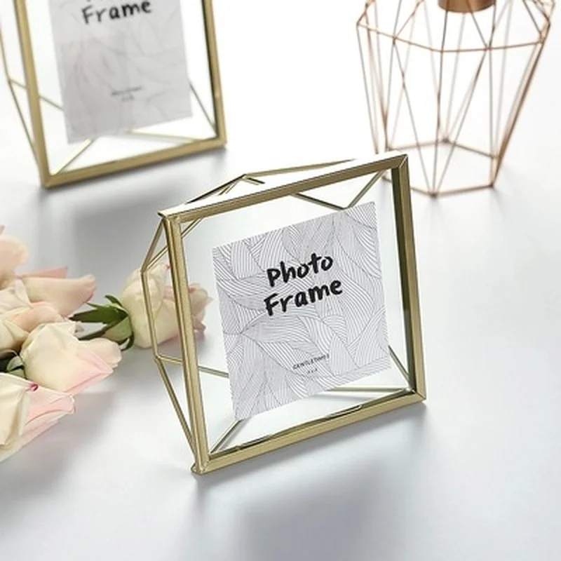 Nordic Photo Frame Creative ins Desktop Arrangements Geometric Metallic Glass Iron Art Decoration Bracket | Дом и сад