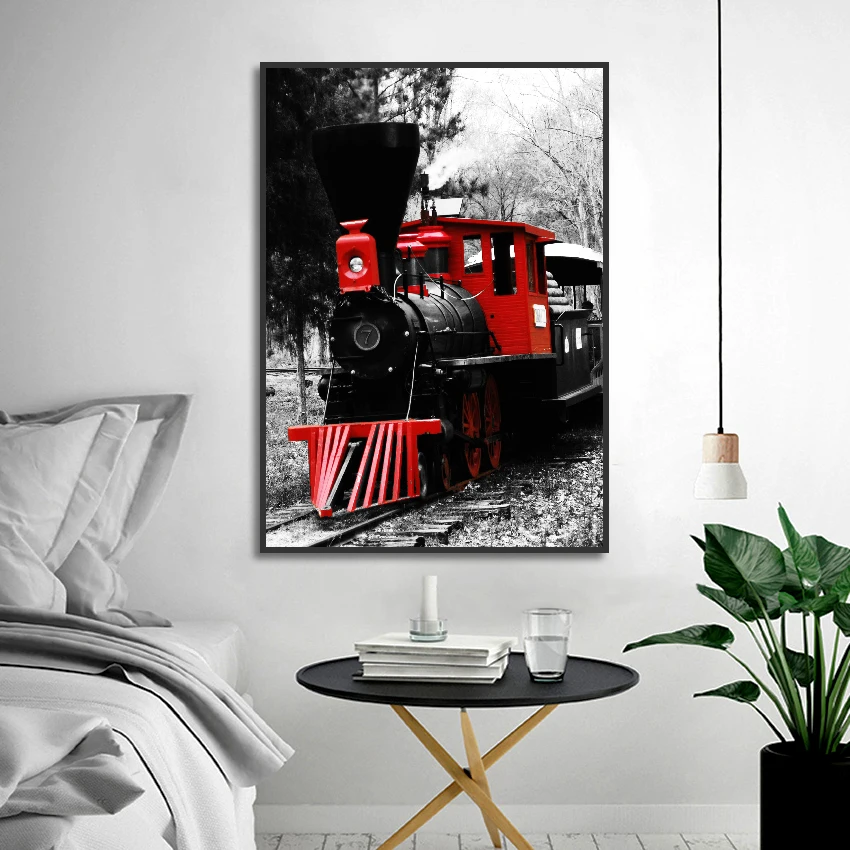 Современный домашний декор черно белый цвет серия красный поезд парусный ретро