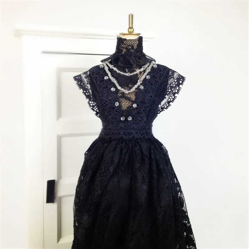 T02-X504 Blyth st кукольная одежда 1/3 1/4 bjd 1/6 аксессуары для кукол черное винтажное кружевное платье 1 шт