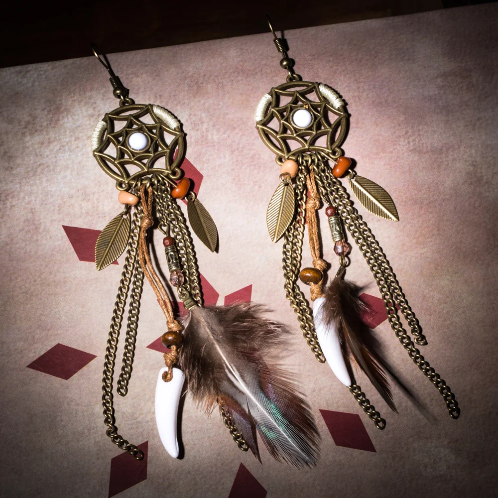 

Statement long feather tassel fringe dangle drop earrings Indian ethnic vintage luxury wedding party jewelry for women Wholesale