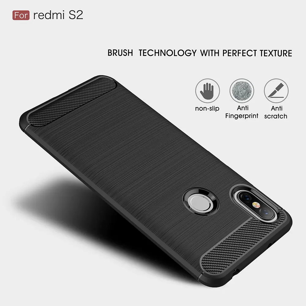 LOKAKA Phone Case For Xiaomi Redmi S2 S 2 Carbon Fiber Soft Silicone Brushed Back Cover Bags Cases redmi RedmiS2 |