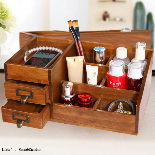 Настольная винтажная коричневая сосновая Косметическая кисть с деревянной