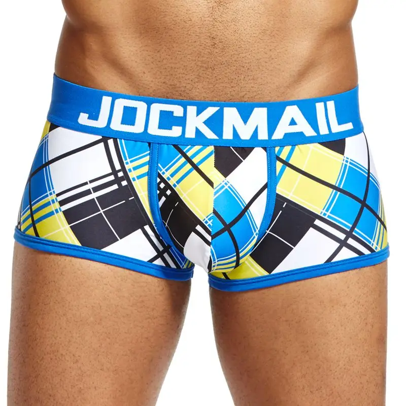 Бренд jockmail мужские трусы боксеры шорты классические клетчатые сексуальные трусы мужские трусы-боксеры marca cuecas пестрые трусы нижнее белье - Цвет: Синий