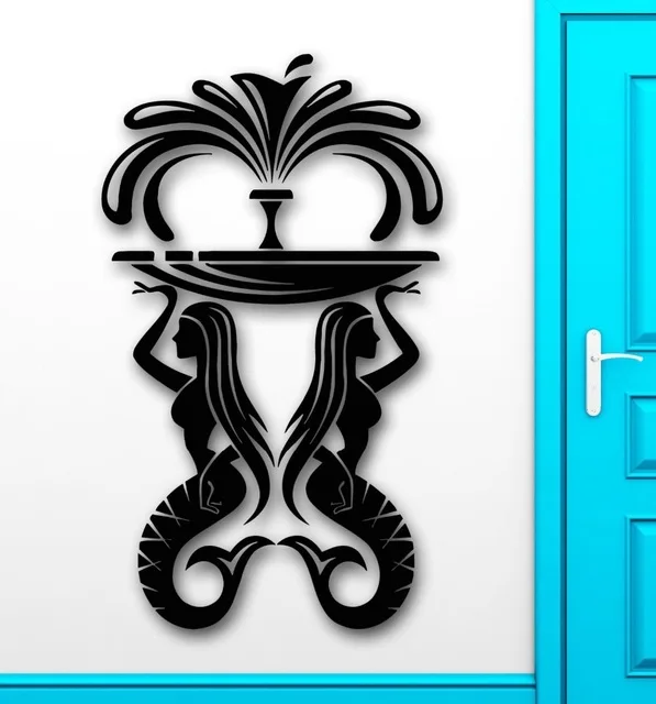 Настенные виниловые Стикеры водный фонтан морская сирена Русалка ванная комната