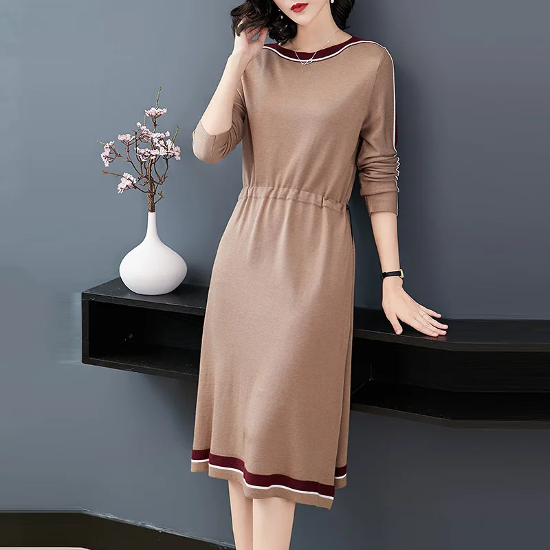 New 2018 autumn women's long sweater dress elegant female striped knit pullovers | Женская одежда