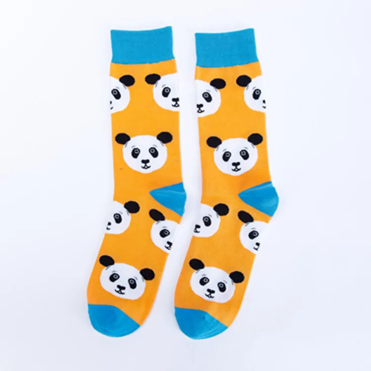 Yellow bottom Panda peonfly мода печатать китайская панда белый кот птица схеме красочные счастлив смешные носки теплые черные цветные мужские короткие мужчин случайные вентиляции хлопок носок осень- зима уличный стиль новинки носочки - Цвет: Yellow bottom Panda