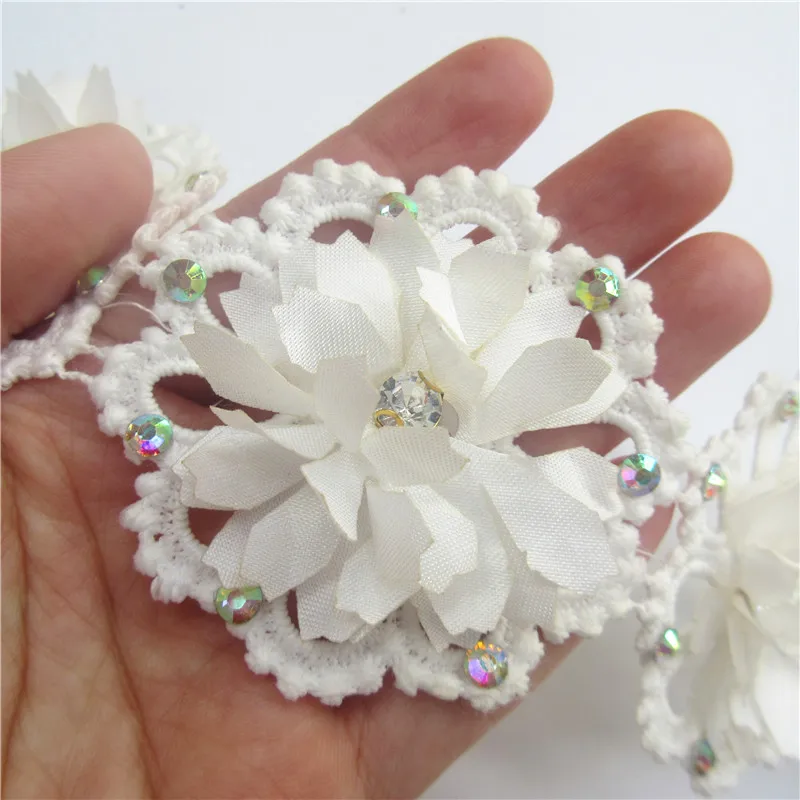 20X 6.5CM Cotton Chiffon Diamond Flowers Embroidered Lace Trim Ribbon Fabric Sewing Craft For Costume Wedding Dress Decoration | Дом и сад