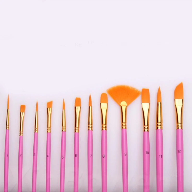 12Pcs Acrylic Paint Brush Nylon Hair Artists Set Painting Watercolor Flabellum Pointed Tip Art Supplies Drop Ship | Дом и сад