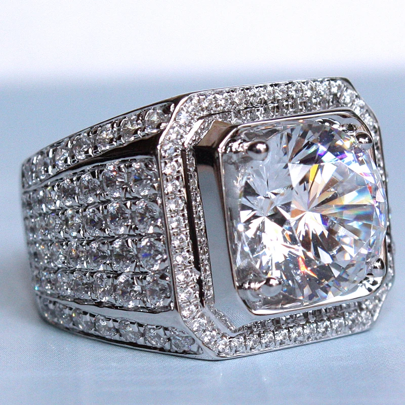 Косынка мужское кольцо 4ct 5A Циркон Сона камнями серебристого цвета Заниматься