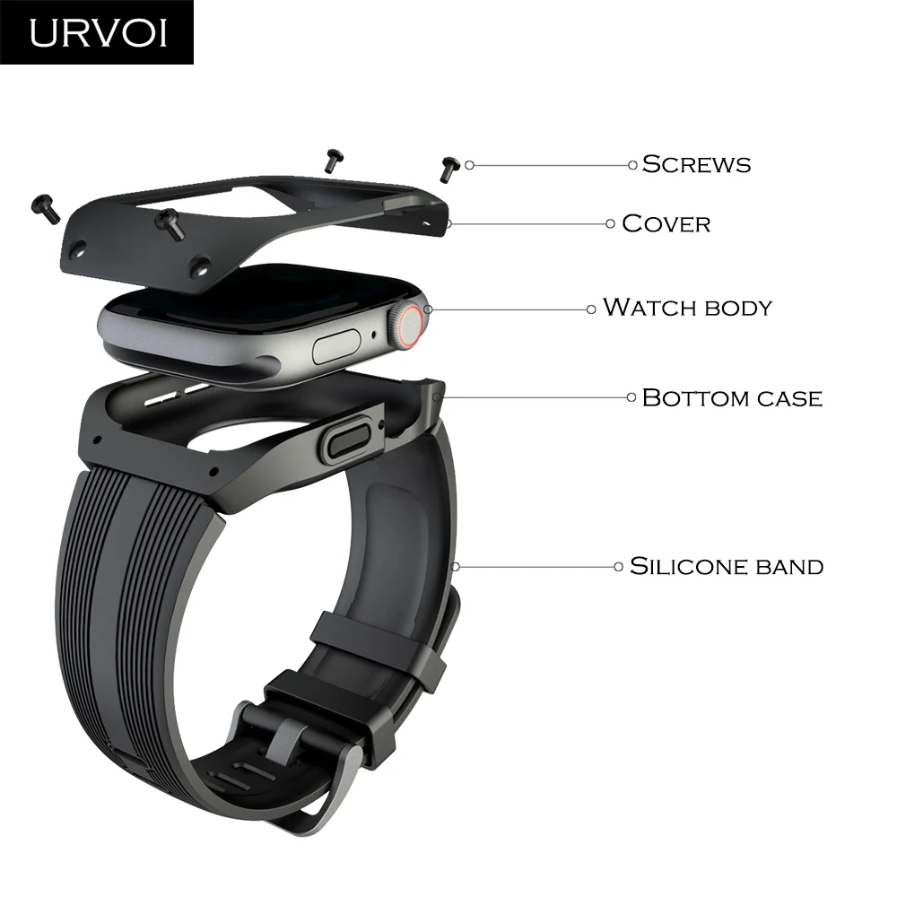 URVOI полная защита для Apple Watch series 5 4 Силиконовый ремешок iWatch водонепроницаемый