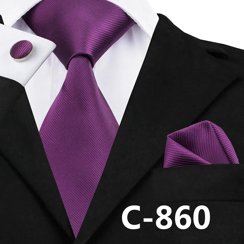 C-860 Hi-Tie Шелковый мужской фиолетовый галстук Роскошный Галстук Пейсли носовой Запонки Набор Новые свадебные вечерние модные деловые галстуки для мужчин - Цвет: C-860