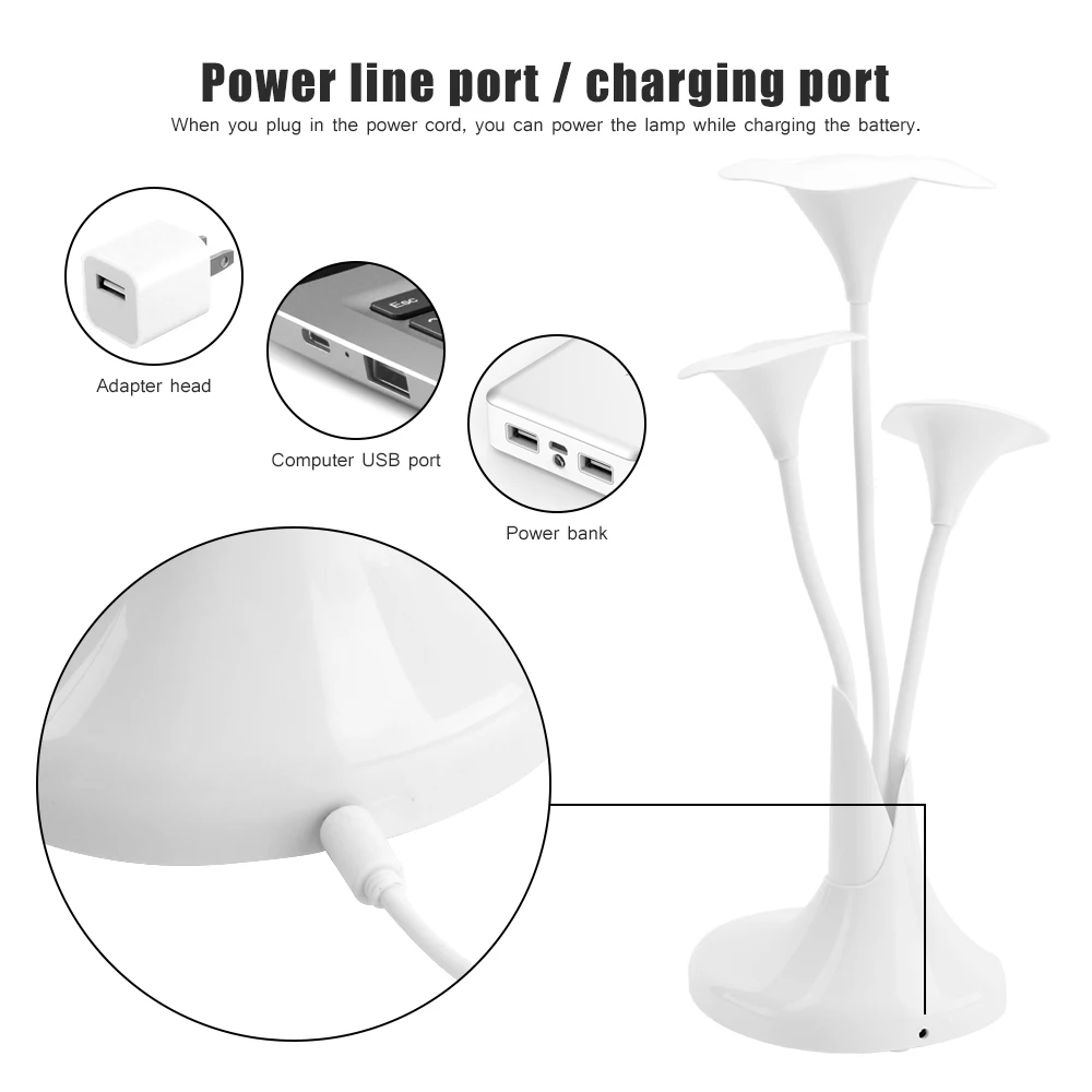 Art Morning Glory LED Desk Table Lamp Touch Dimmable Light USB Rechargeable Eye Protection Reading Book Night | Лампы и освещение