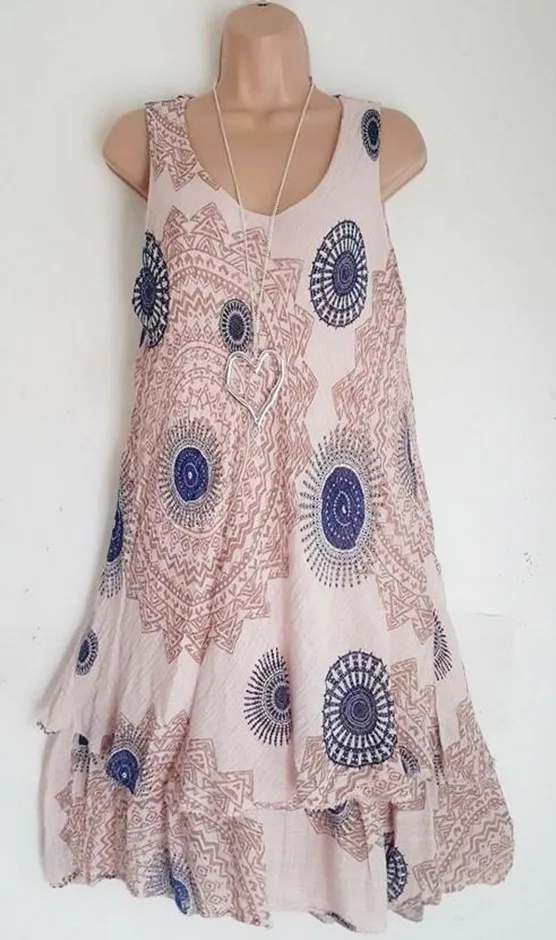 light pink Seedrulia богемный стиль Новое мягкое платье трапециевидной формы без рукавов с принтом для женщин Бохо свободное Повседневное платье размера плюс пляжный Сарафан - Цвет: light pink