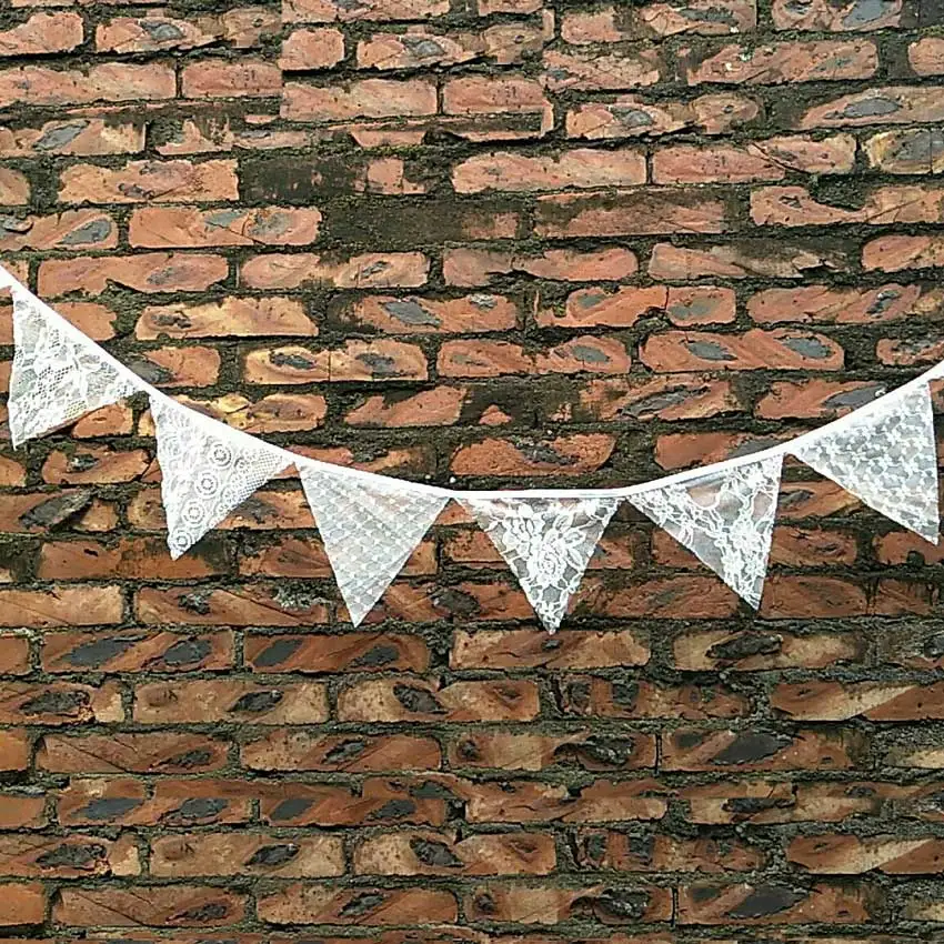 

White 5 Patterns 3.2M 12 Flags Wedding Decoration Vintage Banners Garland Flower Fabric Lace Bunting Birthday Party Decoration