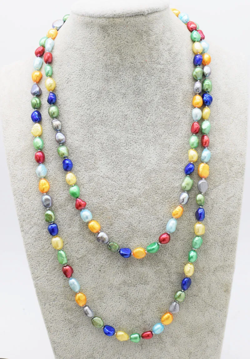 

frershwater pearl baroque 7-10mm multicolor long necklace 43inch wholesale beads nature FPPJ woman 2018
