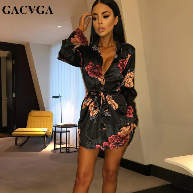 GACVGA 2019 пляжное пикантное платье рубашка с длинным рукавом и цветочным принтом