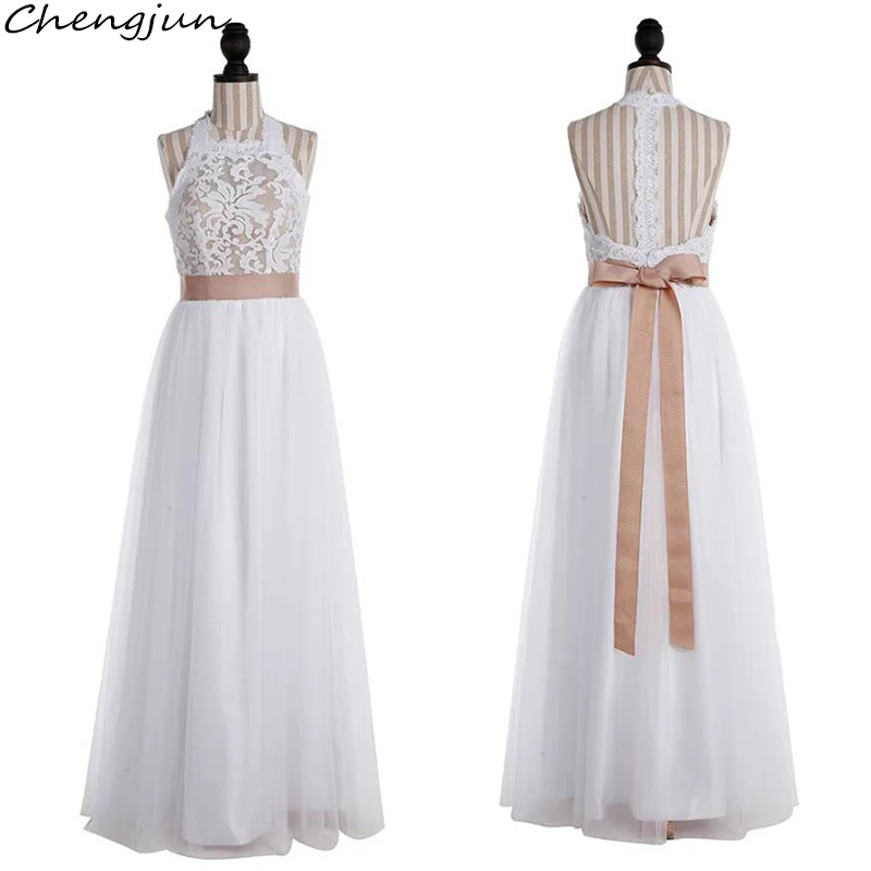 Chengjun простое дешевое свадебное платье без рукавов с поясом из фатина в стиле бохо