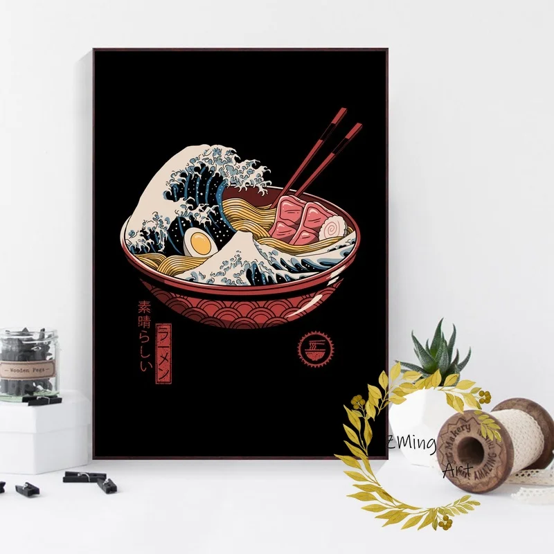 Японский ретро постер Зен рамен король суши Неко Тако в японском стиле на холсте