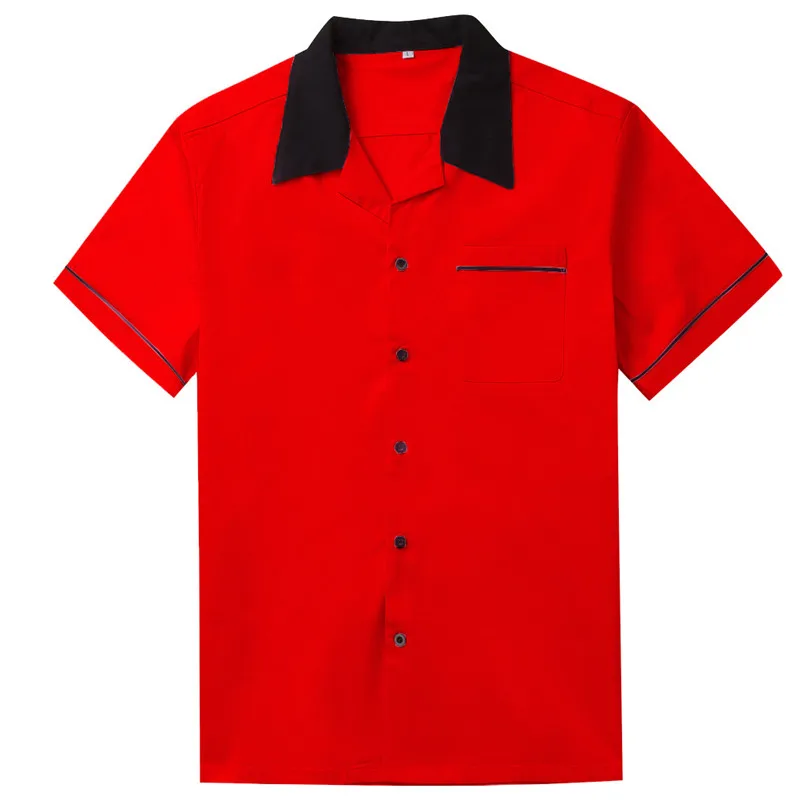 

Men's Shirts Turn-down Collar Black Button Yellow Shirts Men Short Sleeve Rockabilly Men Clothes Western Bowling Shirts