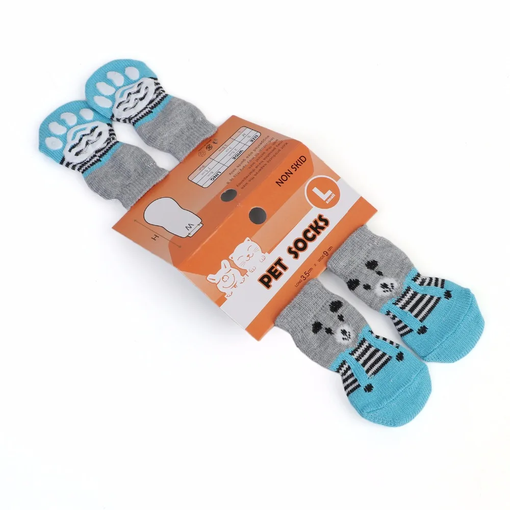 Dropshipping 4pcs/set Socks For Dogs Indoor Pet Cat Shoes Soft Cotton Anti-slip Knit Weave Warm Skid Bottom Products For Animals