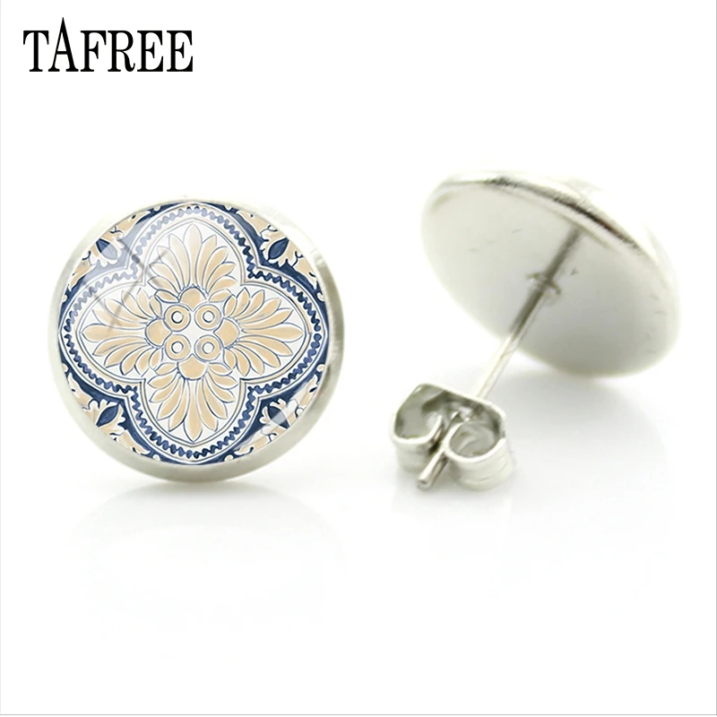 Серьги-гвоздики TAFREE 2018 Azulejo Portugues темпераментные серьги Португалия круглые