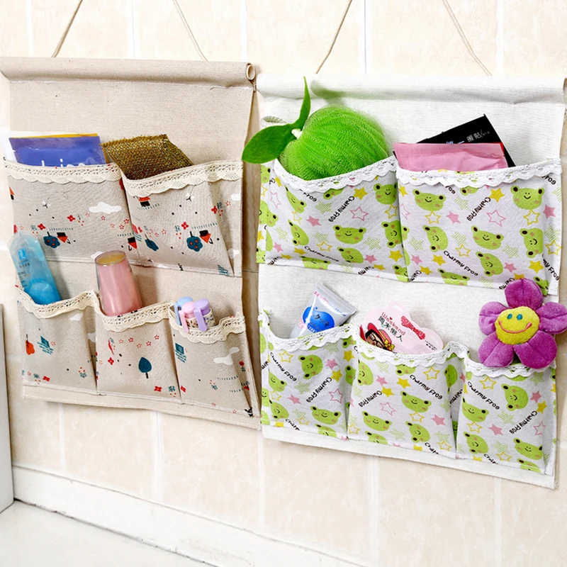 

Home 5 pockets Cotton fabric hanging storage bag 42.5*34cm free shipping