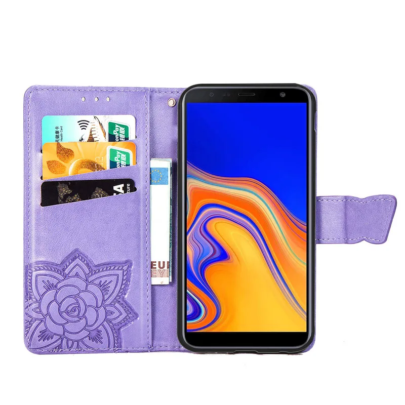 Кожаный чехол для Samsung Galaxy J4 Plus 2018 J6 чехлы 3D Бабочка Флип кошелек