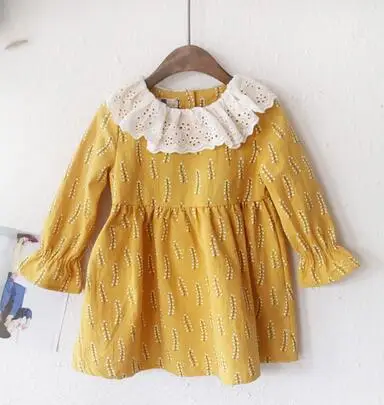 

Korean children lady doll dress 2019 new spring girls retro floral cotton dress lace collar