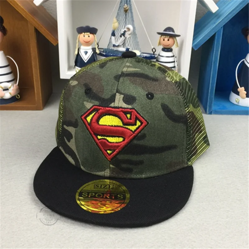 Spiderman Superman Batman Captain America logo children's embroidery hip hop hat Boy girl children baseball cap | Аксессуары для