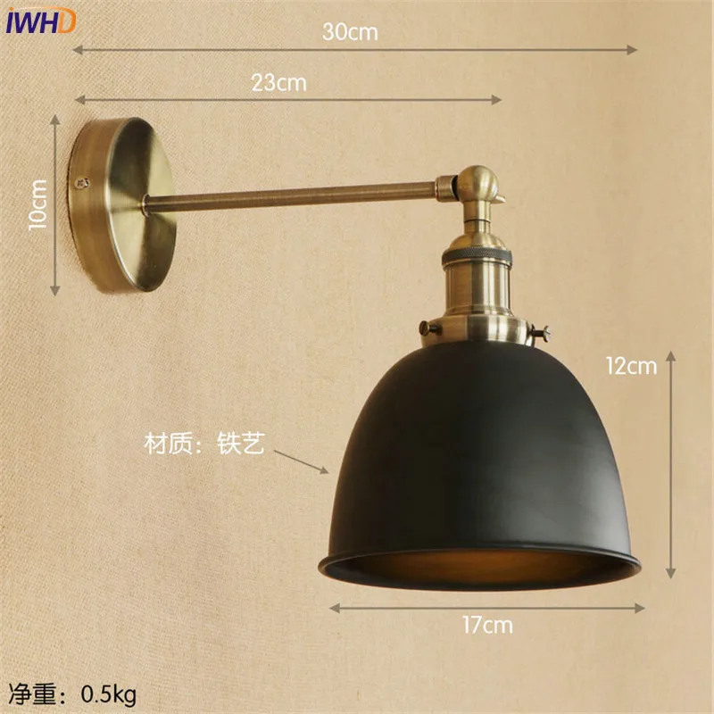 IWHD черный латунный Ретро светодиодный настенный светильник светильники Wandlamp E27 4W