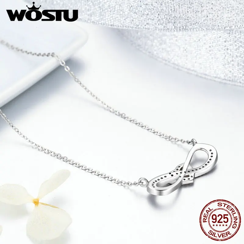 WOSTU подлинное серебро 925 пробы бесконечность любовь сердце Узелок ожерелье с