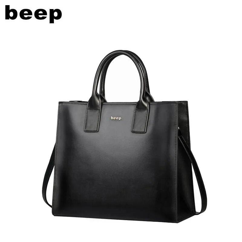 

Beep 2020 New Superior cowhide Luxury fashion women Genuine Leather bag Simple women leather tote shoulder bag big women's bag